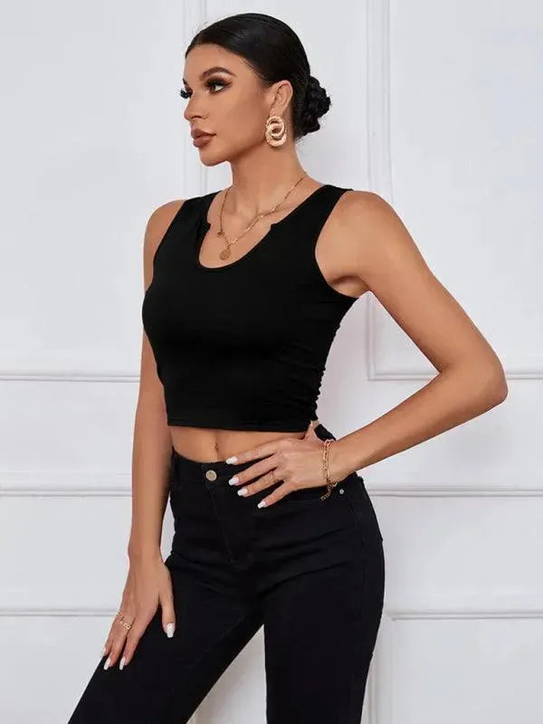 Y-Neckline Knit Tank Top - Women Tops - LeStyleParfait