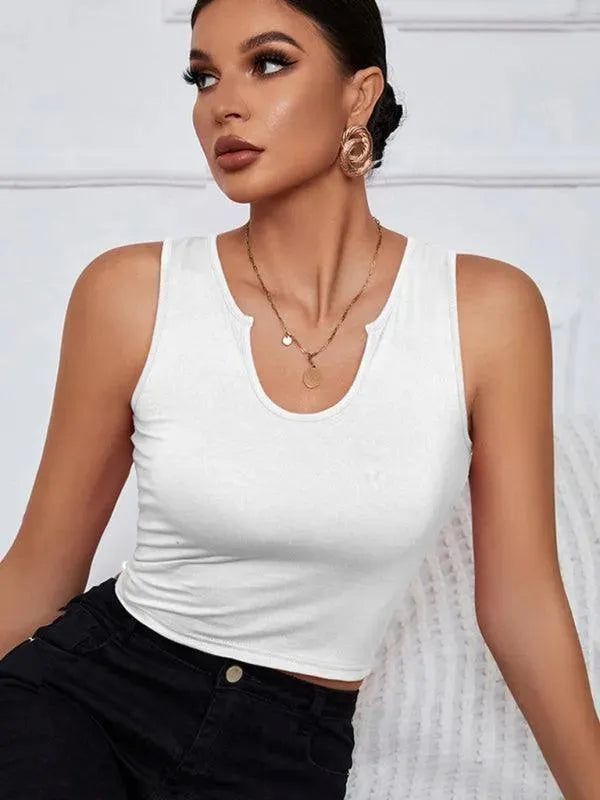 Y-Neckline Knit Tank Top - Women Tops - LeStyleParfait