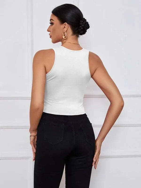 Y-Neckline Knit Tank Top - Women Tops - LeStyleParfait