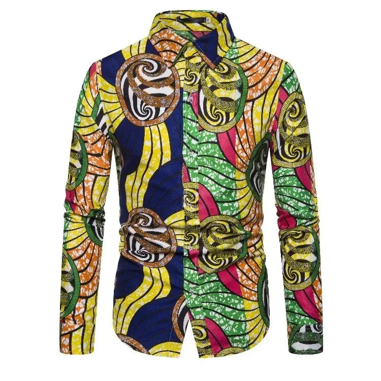 Yellow African Print Casual Shirt-Men Shirts-LeStyleParfait