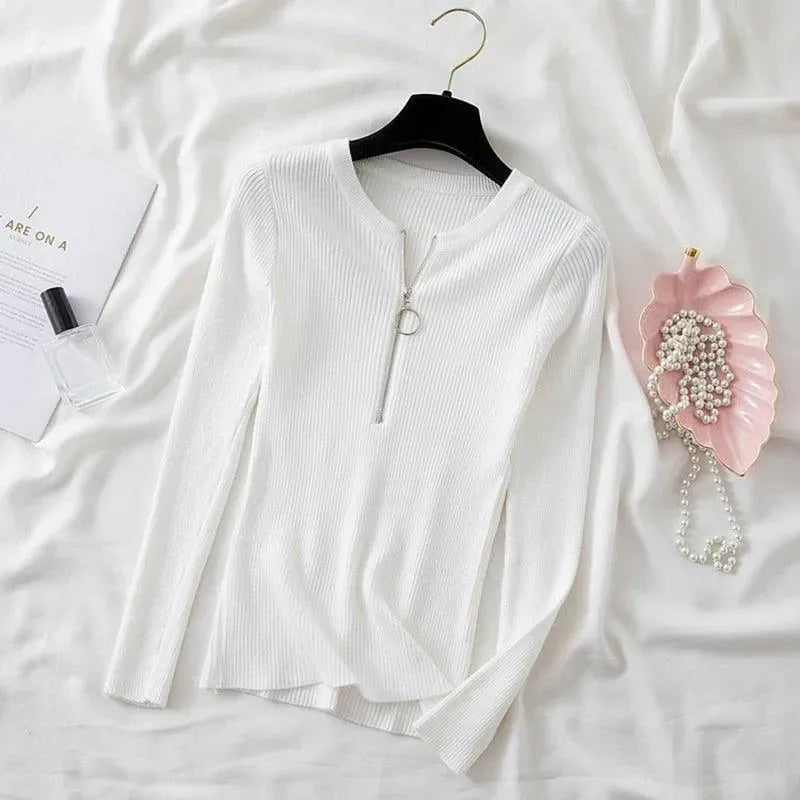 Zipper Mock Neck Sweater - Pullover Sweater - LeStyleParfait