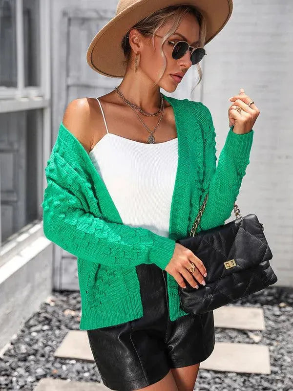 Women's 3D Textured V-Neck Button Cardigan Sweater