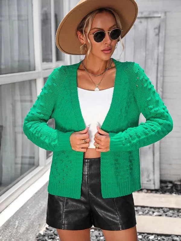 Women's 3D Textured V-Neck Button Cardigan Sweater