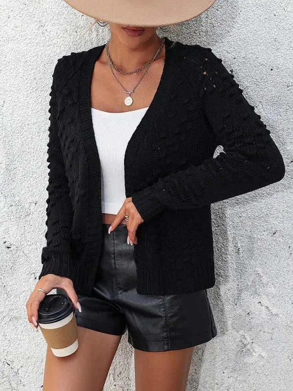Women's 3D Textured V-Neck Button Cardigan Sweater