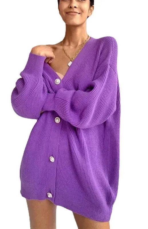 Women’s Casual V-Neck Cardigan Sweater – Candy Color Knit