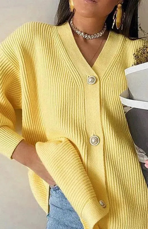 Women’s Casual V-Neck Cardigan Sweater – Candy Color Knit