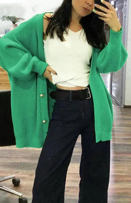 Women’s Casual V-Neck Cardigan Sweater – Candy Color Knit