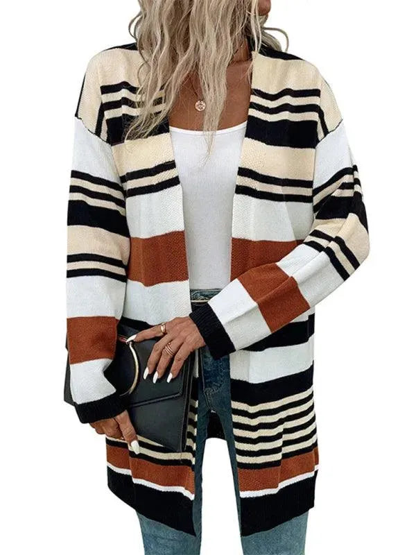 Women’s Colorblock Longline Cardigan Sweater – Striped Knit
