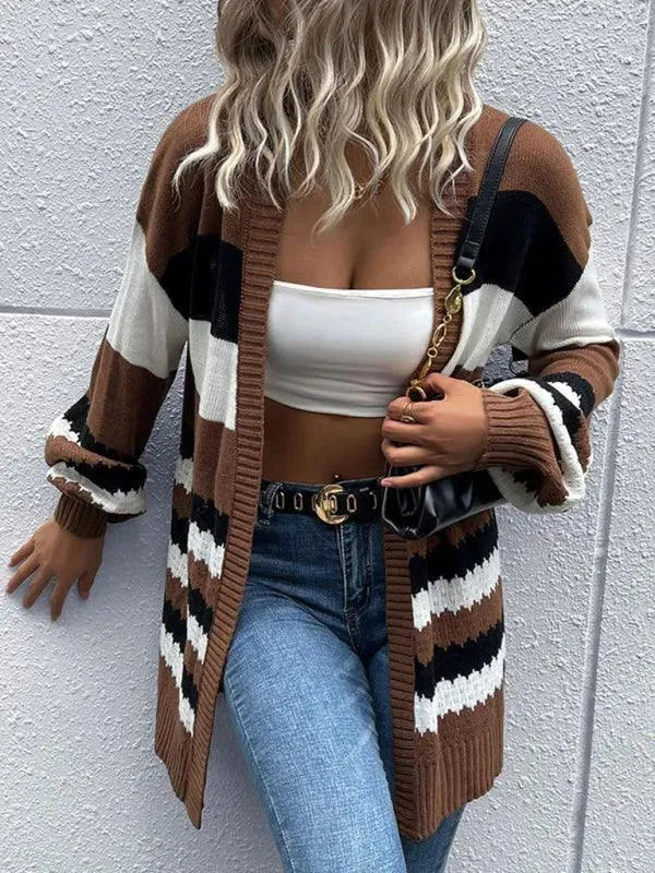 Women’s Colorblock V-Neck Cardigan Sweater – Open Front