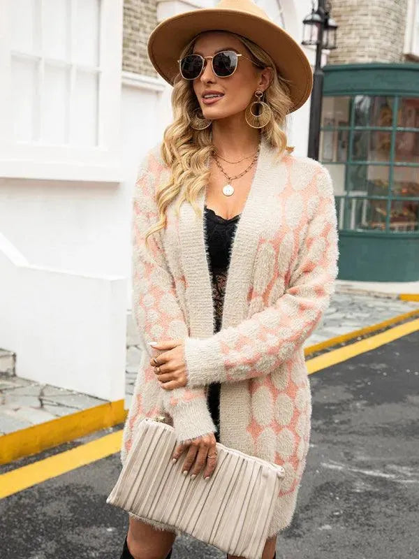 Women’s Geometric Knit Cardigan Sweater – V-Neck Style