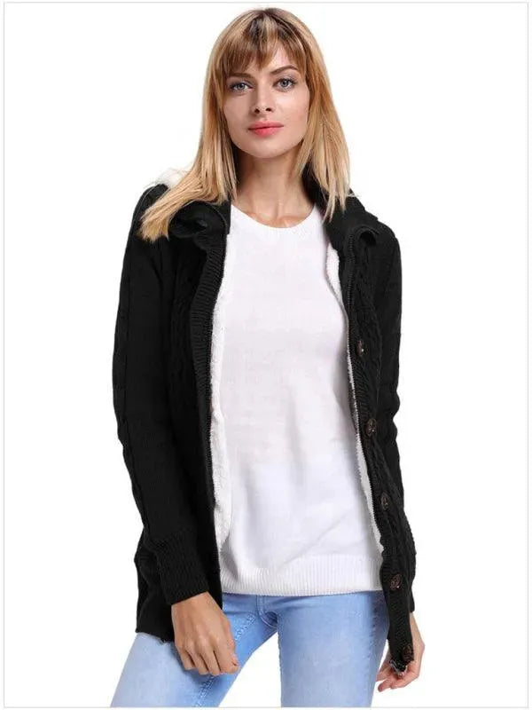 Women’s Hooded Cable Knit Cardigan Sweater – Casual Button Style