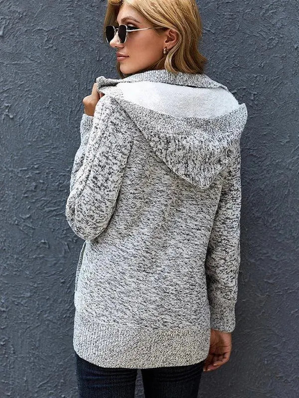 Women’s Hooded Cable Knit Cardigan Sweater – Casual Button Style