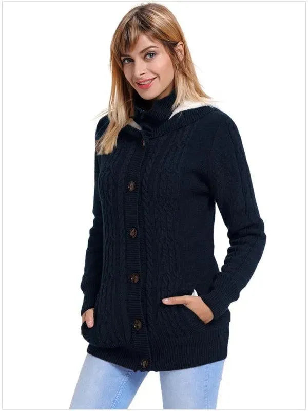Women’s Hooded Cable Knit Cardigan Sweater – Casual Button Style