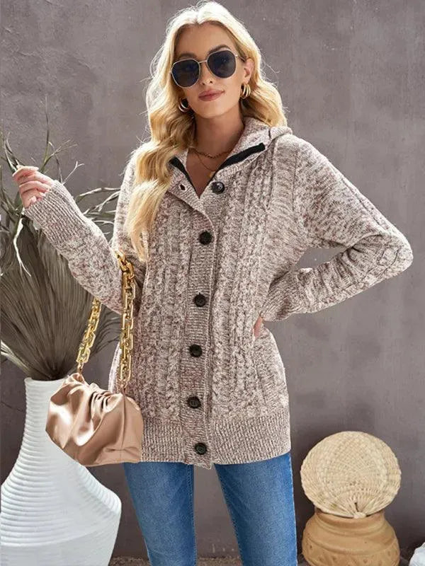 Women’s Hooded Cable Knit Cardigan Sweater – Casual Button Style