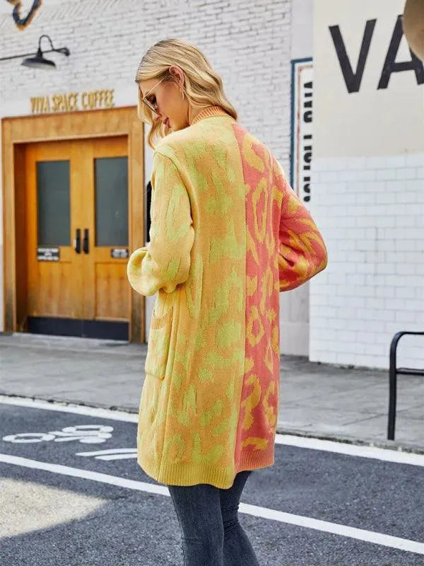Women’s Leopard Knit Cardigan Sweater – V-Neck Button Style