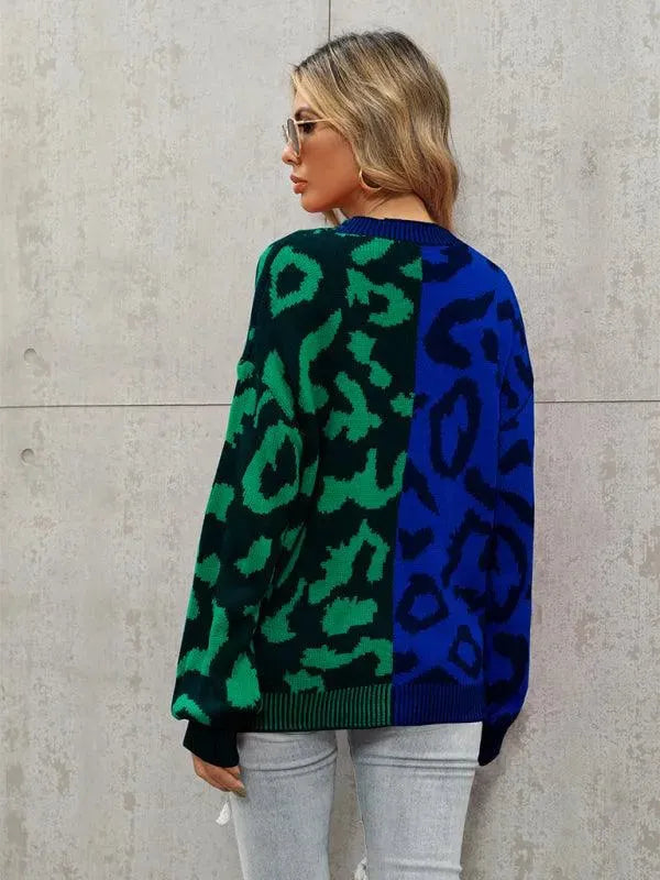 Women’s Oversized Leopard Cardigan Sweater – V-Neck Knit