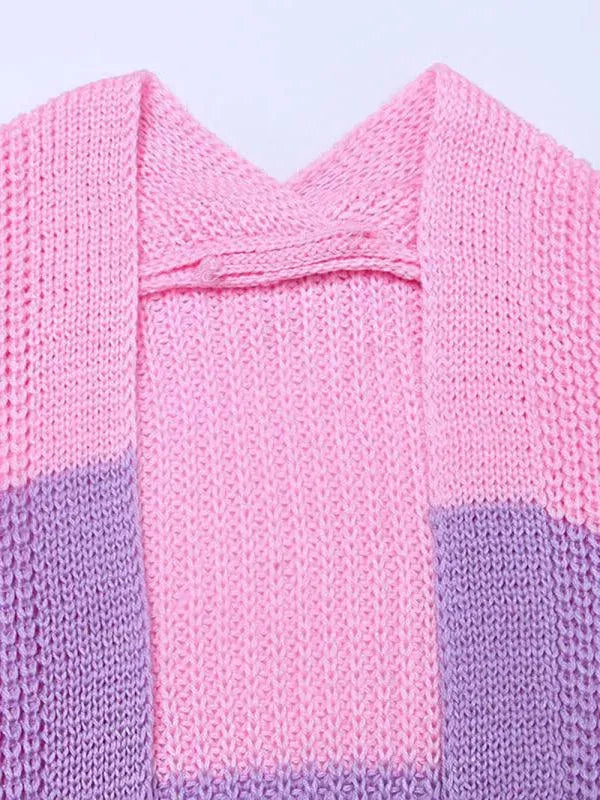 Women’s Striped Long Cardigan Sweater – V-Neck Button