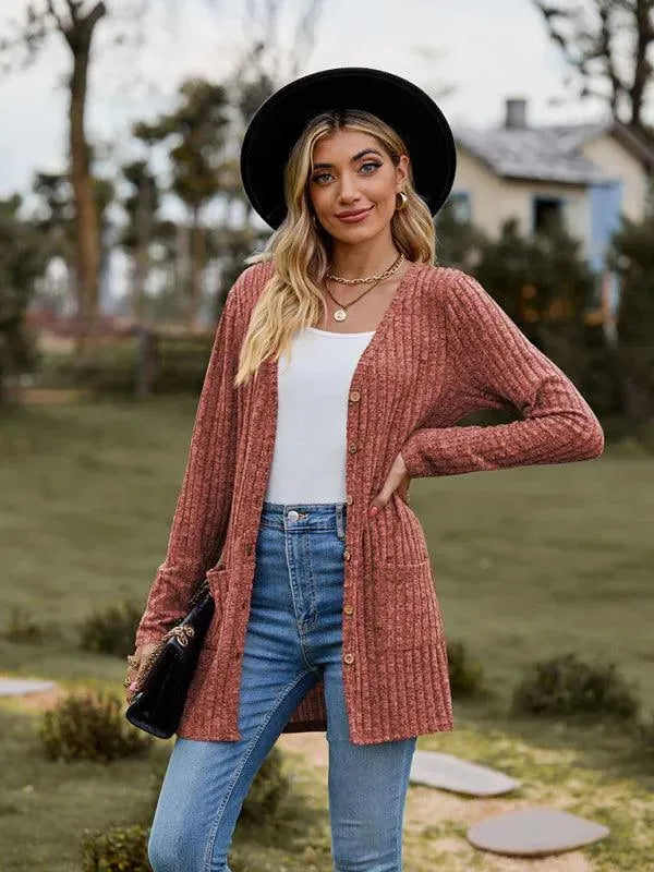 Brushed Pitted Ladies Cardigan Sweater - Cardigan Sweater - LeStyleParfait