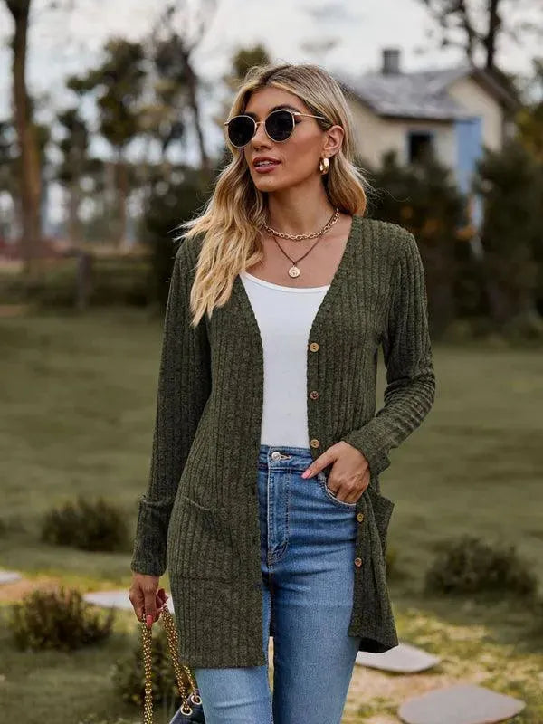 Brushed Pitted Ladies Cardigan Sweater - Cardigan Sweater - LeStyleParfait