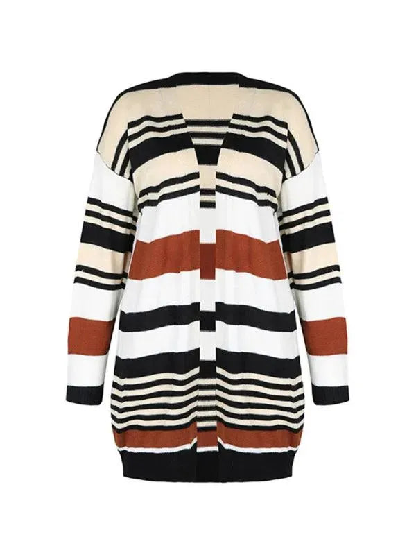 LeStyleParfait Women's Sweaters Casual Cardigan Striped-Pinstriped V-Neck Long Sleeves-Cardigan Sweater