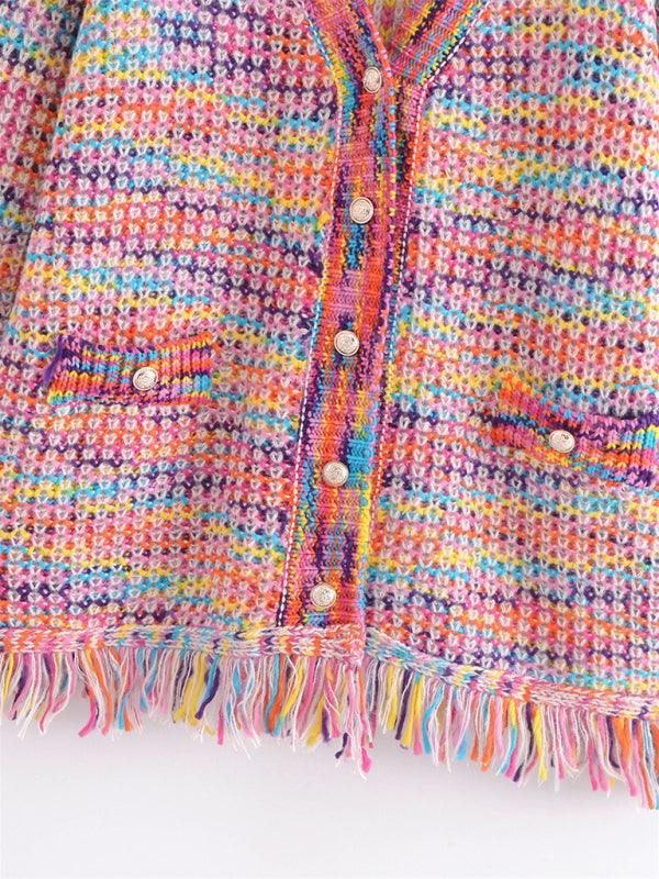 Lazy Knit Cardigan Over Fringed Sweater - Cardigan Sweater - LeStyleParfait