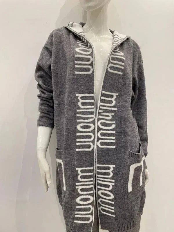 Long Hooded Letter Print Women Cardigan - Cardigan Sweater - LeStyleParfait