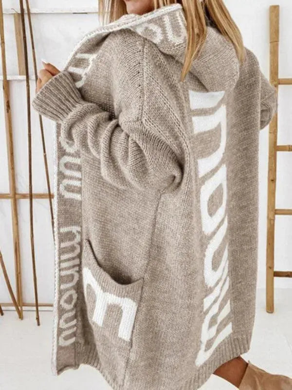 Long Hooded Letter Print Women Cardigan - Cardigan Sweater - LeStyleParfait