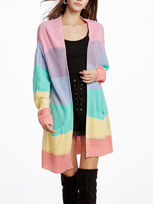 Long Rainbow Color Loose Women Cardigan Sweater - Cardigan Sweater - LeStyleParfait