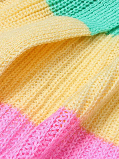 Loose Contrasting Striped Knit Cardigan Sweater - Cardigan Sweater - LeStyleParfait