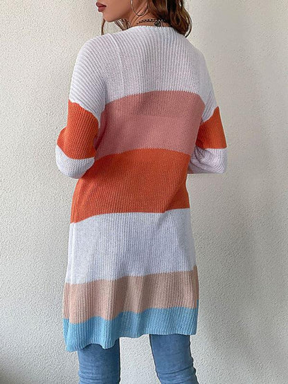 Women Casual Block Striped Cardigan Sweater - Cardigan Sweater - LeStyleParfait