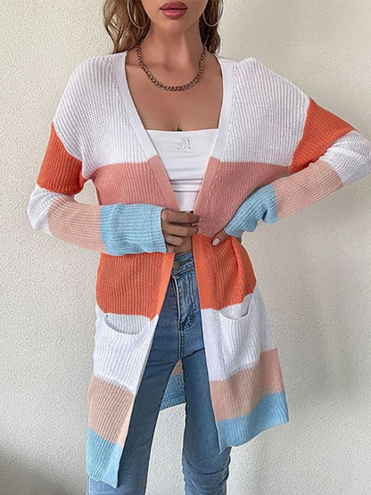 Women Casual Block Striped Cardigan Sweater - Cardigan Sweater - LeStyleParfait