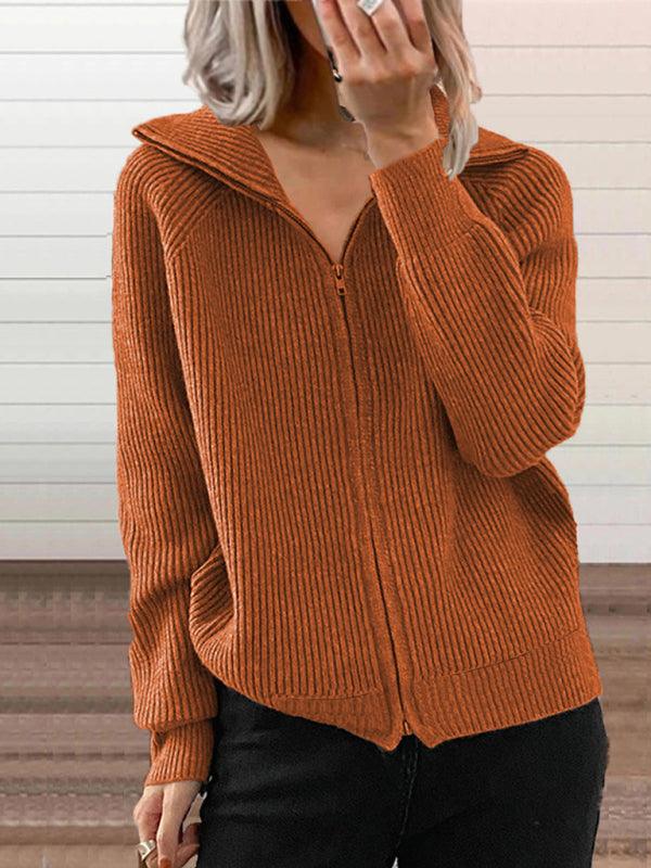 Women Loose Knitted Zipper Cardigan Sweater - Cardigan Sweater - LeStyleParfait