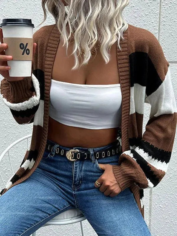 Women’s Colorblock V-Neck Cardigan Sweater – Open Front