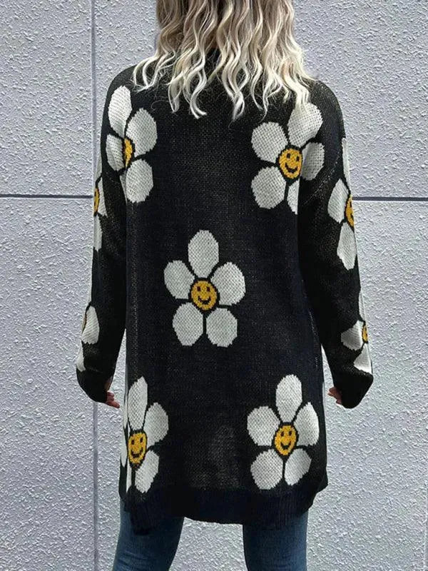 Women’s Floral V-Neck Cardigan Sweater – Spring Button Knit