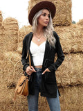 Women’s Lace-Up Hooded Cardigan Sweater – Longline Knit